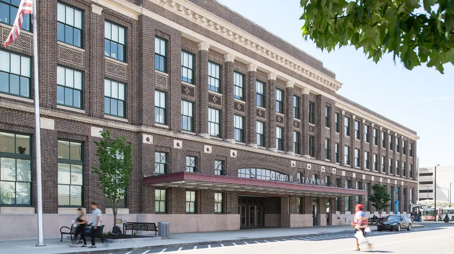 People's Bank exterior at sunset